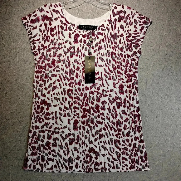 Lavena NWT Women's Ribbed Sweater White/Purple/Gray Animal Print in  Size Small - Picture 1 of 11